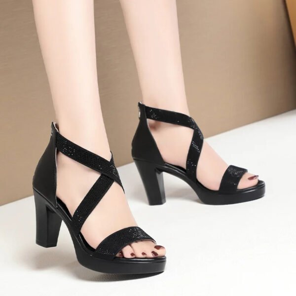 SELOR - Sandalo elegante da donna alte estive con strass neri